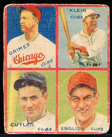1935 Goudey Bb 4 in 1- #5D Cuyler/ English/ Grimes/ Klein (Cubs)