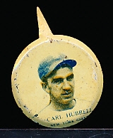 1938 Our National Game Pin- No Paper Backing Card- Carl Hubbell, NY Giants