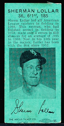 May 14, 1961 Chicago White Sox Ticket Stub- Sherm Lollar Pictured on Back