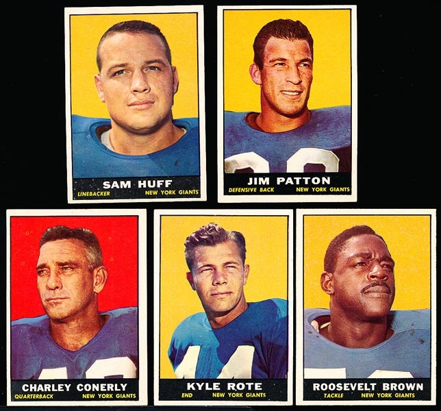 1961 Topps Football- 5 Diff NY Giants