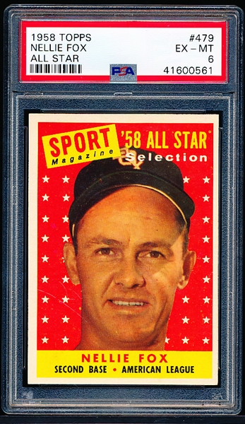 1958 Topps Baseball- #479 Nellie Fox AS- PSA Ex-Mt 6