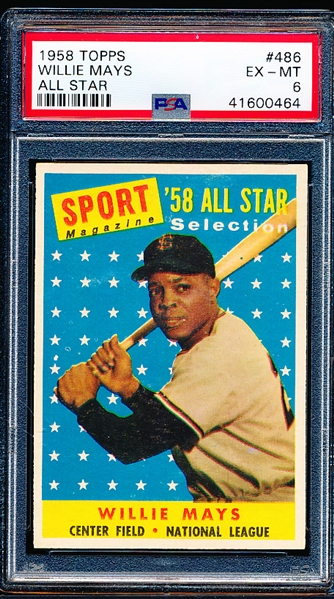 1958 Topps Baseball- #486 Willie Mays All Star- PSA Ex-Mt 6
