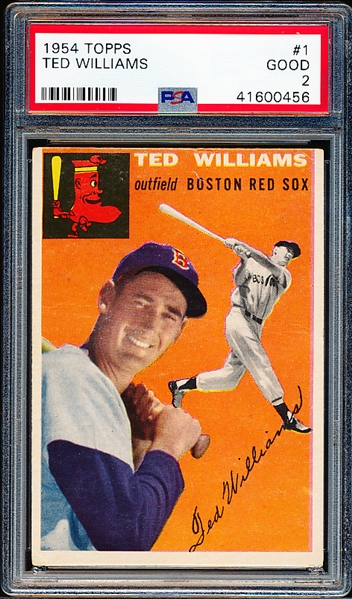 1954 Topps Baseball- #1 Ted Williams, Red Sox- PSA Good 2