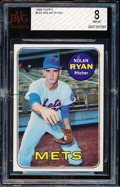 1969 Topps Baseball- #533 Nolan Ryan, Mets- Beckett 8 (Nm-Mt)
