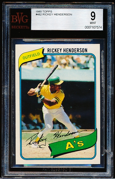 1980 Topps Baseball- #482 Rickey Henderson Rookie!- Beckett 9 Mint