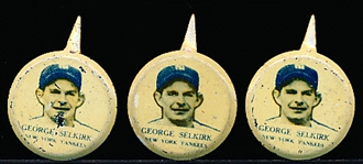 1938 Our National Baseball Game Pins- George Selkirk, New York Yankees- 3 Pins