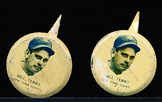 1938 Our National Baseball Game Pins- Bill Terry, NY Giants- 2 Pins