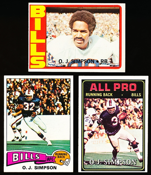 1972-75 Topps Ftbl.- 3 Diff. O. J. Simpson Cards