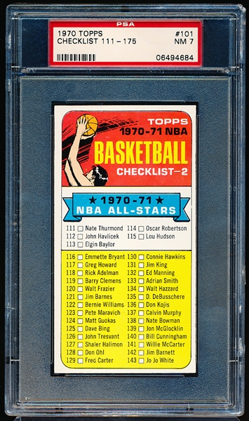 1970-71 Topps Basketball- #101 Checklist- PSA NM 7 