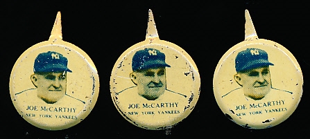 1938 Our National Game Baseball Pins- Joe McCarthy, NY Yankees- 3 Pins