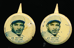1938 Our National Game Baseball Pins- Joe Medwick, St. Louis Cards- 2 Pins