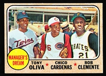 1968 Topps Baseball- #480 Manager’s Dream- Oliva/ Cardenas/ Clemente