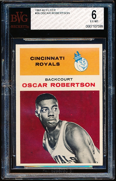 1961-62 Fleer Bskbl. #36 Oscar Robertson RC- Beckett Vintage Graded (BVG) EX-MT 6