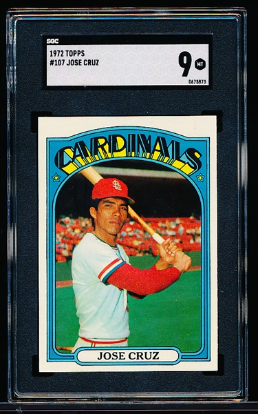 1972 Topps Baseball- #107 Jose Cruz, Cardinals- SGC Graded 9 (MT)