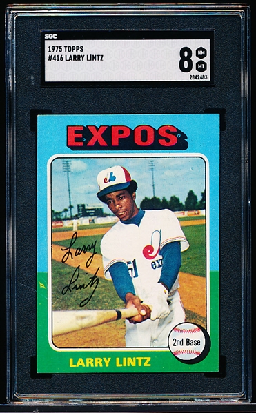 1975 Topps Baseball- #416 Larry Lintz, Expos- SGC Graded 8 (NM-MT)