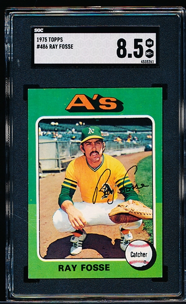 1975 Topps Baseball- #486 Ray Fosse, A’s- SGC Graded 8.5 (NM-MT+)