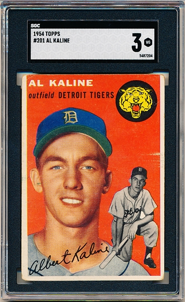 1954 Topps Baseball- #201 Al Kaline, Tigers- Rookie! – SGC 3 (Vg)