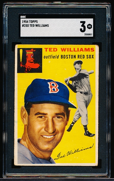 1954 Topps Baseball- #250 Ted Williams, Red Sox- SGC 3 (Vg)