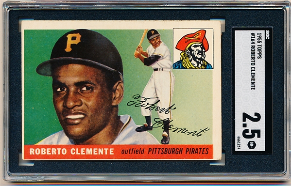 1955 Topps Baseball- #164 Roberto Clemente, Pirates – SGC 2.5 (Good+)