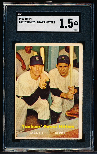 1957 Topps Baseball- #407 Yankees’ Power Hitters- SGC 1.5 (Fair)