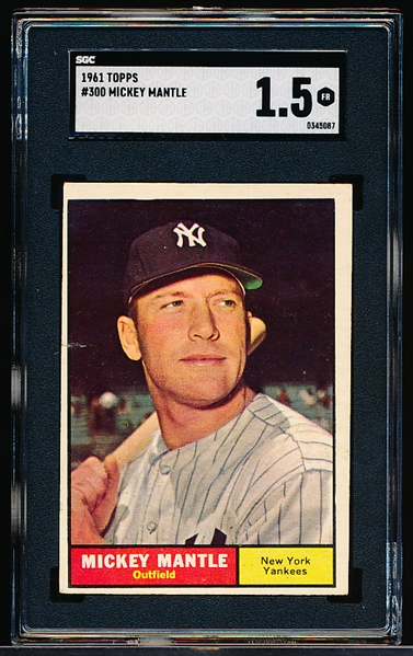 1961 Topps Baseball- #300 Mickey Mantle, Yankees- SGC 1.5 (Fair)