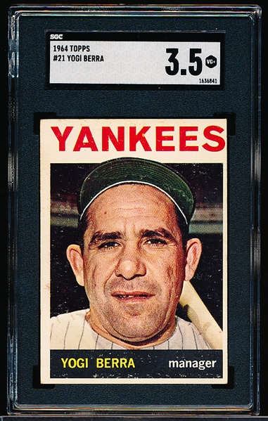 1964 Topps Baseball- #21 Yogi Berra, Yankees- SGC 3.5 (Vg+)