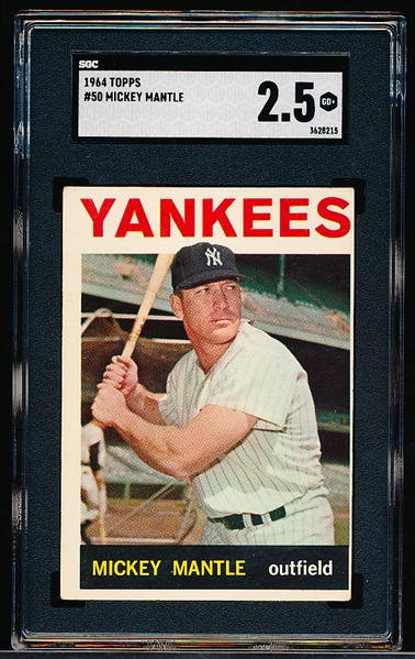 1964 Topps Baseball- #50 Mickey Mantle, Yankees- SGC 2.5 (Good+)