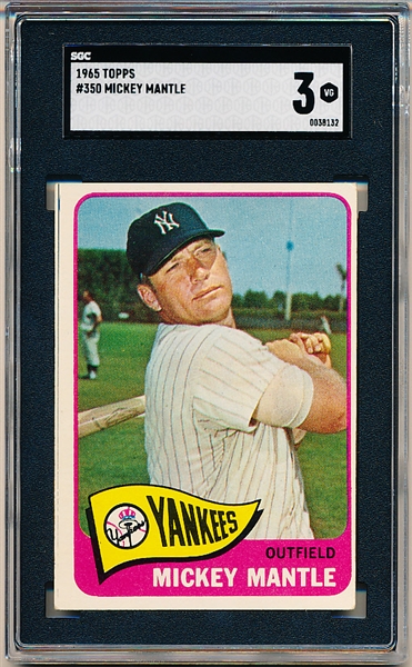 1965 Topps Baseball- #350 Mickey Mantle, Yankees- SGC 3 (Vg)