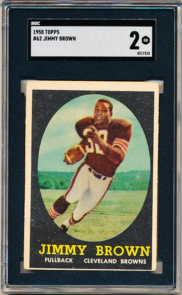 1958 Topps Football- #62 Jimmy Brown, Browns- Rookie!- SGC 2 (Good)