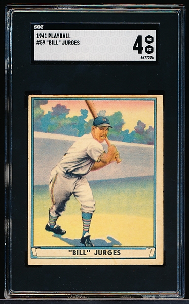 1941 Playball Baseball- #59 Bill Jurges, Giants- SGC 4 (Vg-Ex)- Hi#.