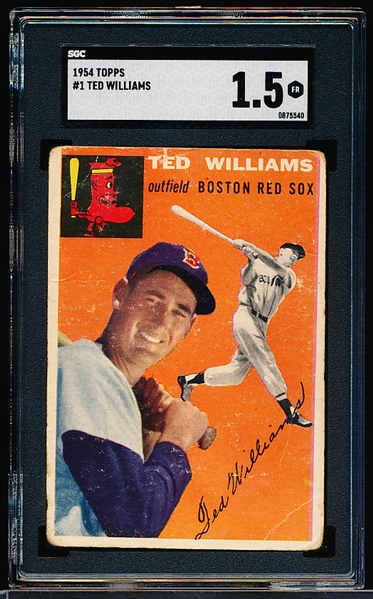 1954 Topps Baseball- #1 Ted Williams, Red Sox- SGC 1.5 (Fair)