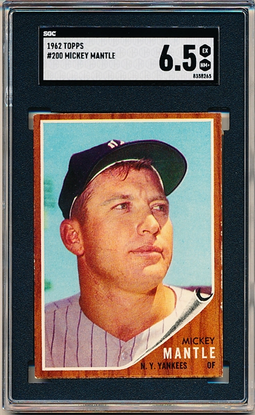 1962 Topps Baseball- #200 Mickey Mantle, Yankees- SGC 6.5 (Ex-NM +)