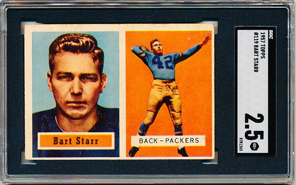 1957 Topps Football- #119 Bart Starr, Packers- Rookie!- SGC 2.5 (Good+)