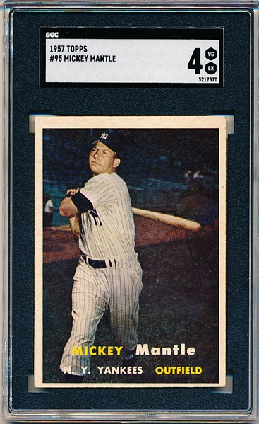 1957 Topps Baseball- #95 Mickey Mantle, Yankees- SGC 4 (Vg-Ex)