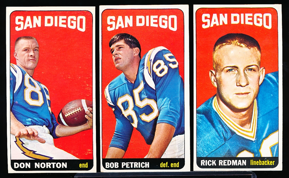 1965 Topps Football- San Diego Chargers- 4 Diff