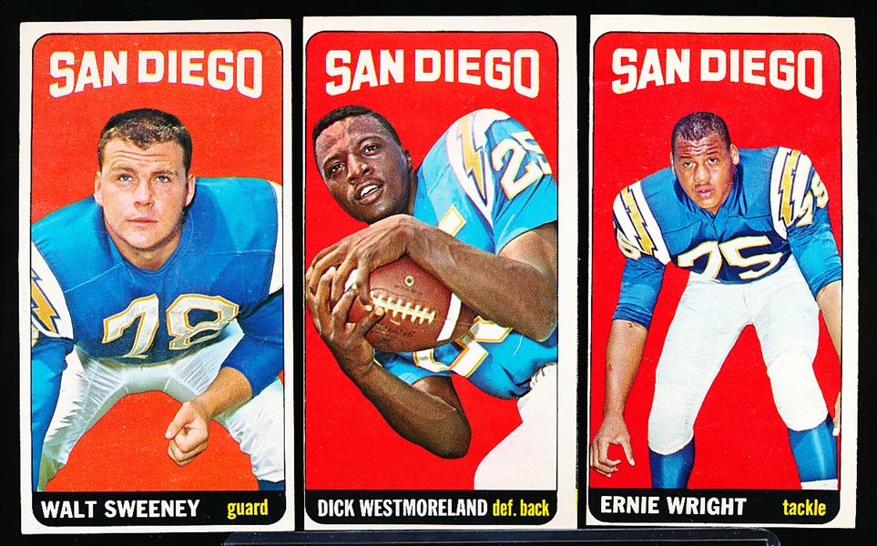 1965 Topps Football- San Diego Chargers- 4 Diff