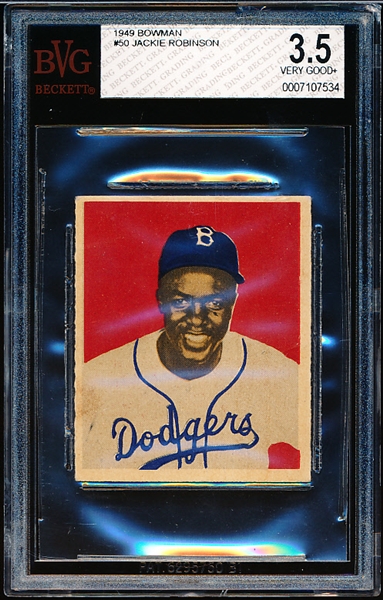 1949 Bowman Baseball- #50 Jackie Robinson RC- BVG 3.5 (Very Good+)