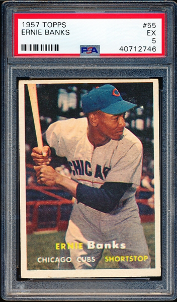 1957 Topps Baseball- #55 Ernie Banks, Cubs- PSA Ex 5