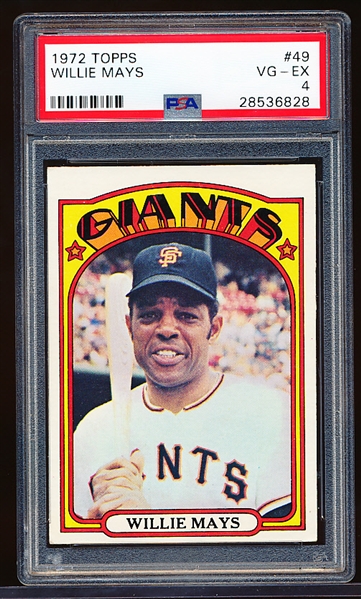 1972 Topps Baseball- #49 Willie Mays, Giants- PSA Vg-Ex 4 