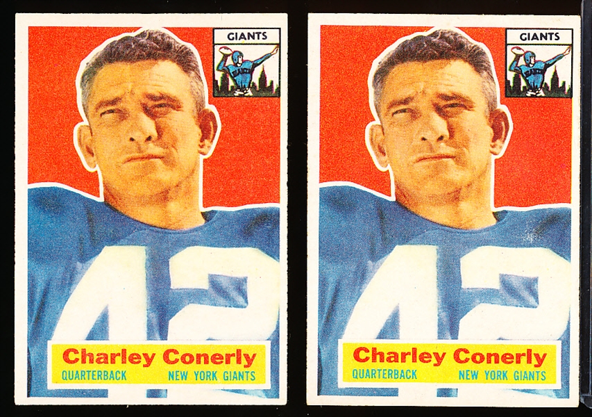 1956 Topps Football- #77 Charley Conerly, Giants- 2 Cards