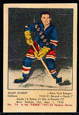 1951-52 Parkhurst Hockey- #94 Allan Stanley, Rangers