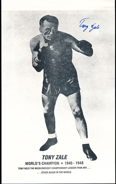 Autographed Tony Zale Boxing B/W 6-½” x 10-¾” Grainy Cardboard Photo