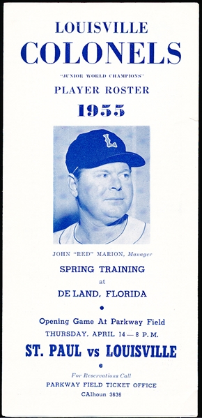 1955 Louisville Colonels American Association MiLB Spring Training Roster