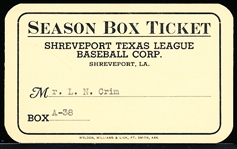 1940’s-50’s Shreveport Sports Texas League MiLB Season Box Ticket Pass