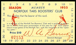 1955 Norfolk Tars MiLB Booster’s Club Season Ticket