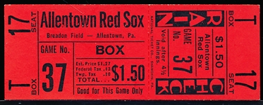 1958-60 Allentown Red Sox MiLB Unused Box Ticket