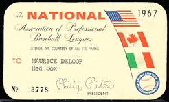 1967 National Association of Professional Baseball Leagues (Entire MiLB) Pass for Red Sox Scout Maurice DeLoof