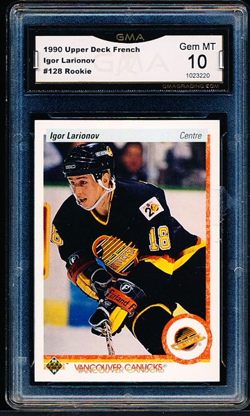 1990-91 Upper Deck French Hockey- #128 Igor Larionov RC, Canucks- GMA Graded Gem MT 10