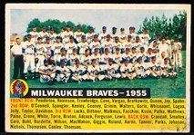 1956 Topps Baseball- #95 Milwaukee Braves Team- White Back- Dated 1955