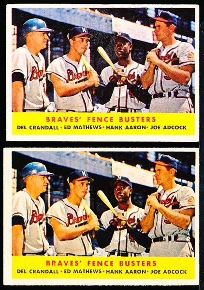 1958 Topps Baseball- #351 Brave’s Fence Busters- Aaron/ Mathews/ Adcock/ Crandall- 2 Cards